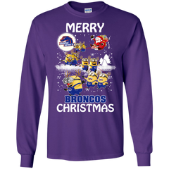 Boise State Broncos Ugly Christmas Sweaters Minions Santa Claus Merry Christmas LS Cotton T-Shirt - The White Eagles