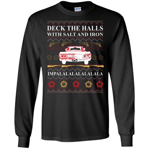 Deck The Halls With Salt And Iron Ugly Christmas Sweater LS Cotton T-Shirt - The White Eagles