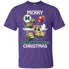 Hawaii Rainbow Warriors Ugly Christmas Sweaters Minions Santa Claus Merry Christmas Cotton T-Shirt - The White Eagles