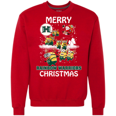 Hawaii Rainbow Warriors Ugly Christmas Sweaters Minions Santa Claus Merry Christmas Sweatshirt - The White Eagles