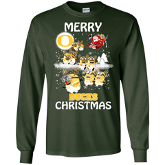 Oregon Ducks Ugly Christmas Sweaters Minions Santa Claus Merry Christmas LS Cotton T-Shirt - The White Eagles