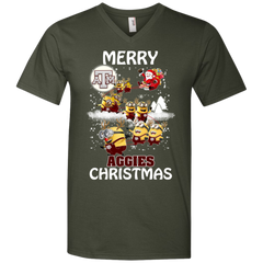 Texas A_amp_m Aggies Ugly Christmas Sweaters Minions Santa Claus Merry Christmas Men's V-Neck T-Shirt - The White Eagles