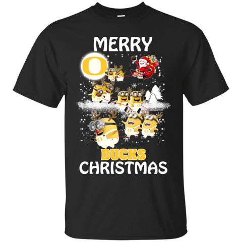 Oregon Ducks Ugly Christmas Sweaters Minions Santa Claus Merry Christmas Cotton T-Shirt - The White Eagles