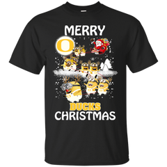 Oregon Ducks Ugly Christmas Sweaters Minions Santa Claus Merry Christmas Cotton T-Shirt - The White Eagles