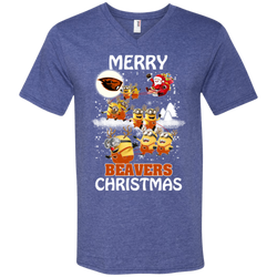 Oregon State Beavers Ugly Christmas Sweaters Minions Santa Claus Merry Christmas Men's V-Neck T-Shirt - The White Eagles