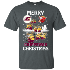 Central Michigan Chippewas Ugly Christmas Sweaters Minions Santa Claus Merry Christmas Cotton T-Shirt - The White Eagles