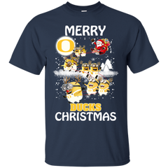 Oregon Ducks Ugly Christmas Sweaters Minions Santa Claus Merry Christmas Cotton T-Shirt - The White Eagles