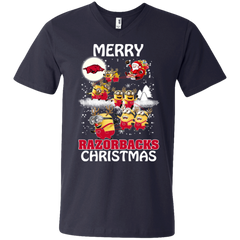 Arkansas Razorback T Shirts Minions Santa Claus Merry Christmas Men's V-Neck T-Shirt - The White Eagles