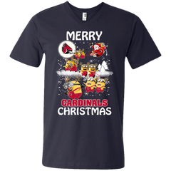 Ball State Cardinals Ugly Christmas Sweaters Minions Santa Claus Merry Christmas Men's V-Neck T-Shirt - The White Eagles