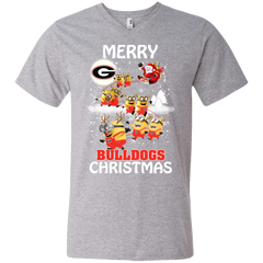 Georgia Bulldogs Ugly Christmas Sweaters Minions Santa Claus Merry Christmas Men's V-Neck T-Shirt - The White Eagles