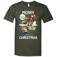Utah State Aggies Ugly Christmas Sweaters Minions Santa Claus Merry Christmas Men's V-Neck T-Shirt - The White Eagles