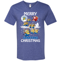 San Jose State Spartans Ugly Christmas Sweaters Minions Santa Claus Merry Christmas Men's V-Neck T-Shirt - The White Eagles