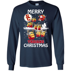 Usc Trojans Ugly Christmas Sweaters Minions Santa Claus Merry Christmas LS Cotton T-Shirt - The White Eagles