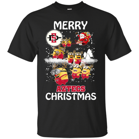 San Diego State Athletics Ugly Christmas Sweaters Minions Santa Claus Merry Christmas Cotton T-Shirt - The White Eagles