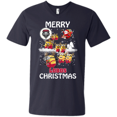 New Mexico Lobos Ugly Christmas Sweaters Minions Santa Claus Merry Christmas Men's V-Neck T-Shirt - The White Eagles