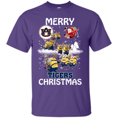Auburn Tigers T Shirts Minions Santa Claus Merry Christmas Cotton T-Shirt - The White Eagles