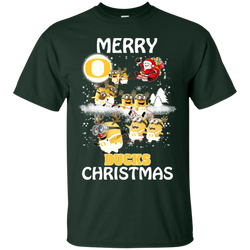 Oregon Ducks Ugly Christmas Sweaters Minions Santa Claus Merry Christmas Cotton T-Shirt - The White Eagles