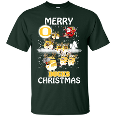 Oregon Ducks Ugly Christmas Sweaters Minions Santa Claus Merry Christmas Cotton T-Shirt - The White Eagles