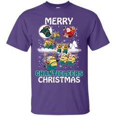 Coastal Carolina Chanticleers Ugly Christmas Sweaters Minions Santa Claus Merry Christmas Cotton T-Shirt - The White Eagles