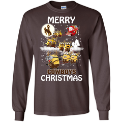 Wyoming Cowboys Ugly Christmas Sweaters Minions Santa Claus Merry Christmas LS Cotton T-Shirt - The White Eagles