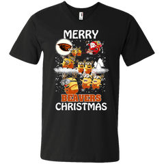 Oregon State Beavers Ugly Christmas Sweaters Minions Santa Claus Merry Christmas Men's V-Neck T-Shirt - The White Eagles