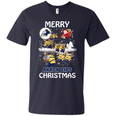 Akron Zips Ugly Christmas Sweaters Minions Santa Claus Merry Christmas Men's V-Neck T-Shirt - The White Eagles