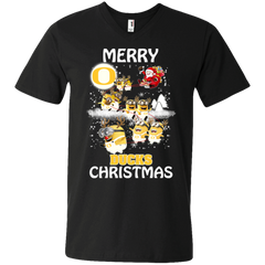 Oregon Ducks Ugly Christmas Sweaters Minions Santa Claus Merry Christmas Men's V-Neck T-Shirt - The White Eagles