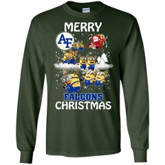 Air Force Falcons Ugly Christmas Sweaters Minions Santa Claus Merry Christmas Hoodies Sweatshirts LS Cotton T-Shirt - The White Eagles
