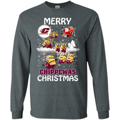 Central Michigan Chippewas Ugly Christmas Sweaters Minions Santa Claus Merry Christmas LS Cotton T-Shirt - The White Eagles