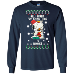 All I Want For Christmas Is Books Snoopy The Peanuts Movie LS Cotton T-Shirt - The White Eagles