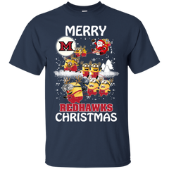 Miami Redhawks Ugly Christmas Sweaters Minions Santa Claus Merry Christmas Cotton T-Shirt - The White Eagles