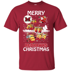 Miami Redhawks Ugly Christmas Sweaters Minions Santa Claus Merry Christmas Cotton T-Shirt - The White Eagles