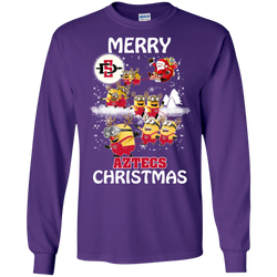 San Diego State Athletics Ugly Christmas Sweaters Minions Santa Claus Merry Christmas LS Cotton T-Shirt - The White Eagles