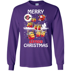 San Diego State Athletics Ugly Christmas Sweaters Minions Santa Claus Merry Christmas LS Cotton T-Shirt - The White Eagles