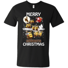 Wyoming Cowboys Ugly Christmas Sweaters Minions Santa Claus Merry Christmas Men's V-Neck T-Shirt - The White Eagles