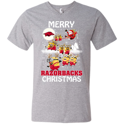 Arkansas Razorback T Shirts Minions Santa Claus Merry Christmas Men's V-Neck T-Shirt - The White Eagles