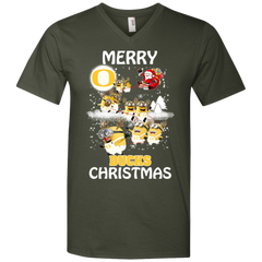 Oregon Ducks Ugly Christmas Sweaters Minions Santa Claus Merry Christmas Men's V-Neck T-Shirt - The White Eagles