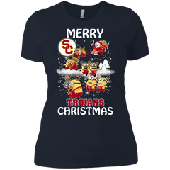 Usc Trojans Ugly Christmas Sweaters Minions Santa Claus Merry Christmas Ladies' Shirt - The White Eagles