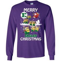Eastern Michigan Eagles Ugly Christmas Sweaters Minions Santa Claus Merry Christmas LS Cotton T-Shirt - The White Eagles