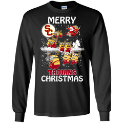 Usc Trojans Ugly Christmas Sweaters Minions Santa Claus Merry Christmas LS Cotton T-Shirt - The White Eagles