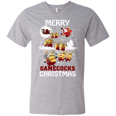 South Carolina Gamecocks Ugly Christmas Sweaters Minions Santa Claus Men's V-Neck T-Shirt - The White Eagles