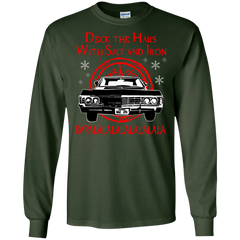 Deck The Halls With Salt And Iron Impala Lalalalalalala Supernatural Ugly Christmas Sweater LS Cotton T-Shirt - The White Eagles