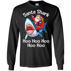 Santa Shark Hoo Hoo Hoo Hoo Hoo Christmas Ugly Christmas Sweater LS Cotton T-Shirt - The White Eagles