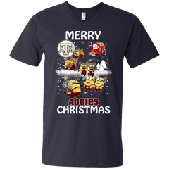 Texas A_amp_m Aggies Ugly Christmas Sweaters Minions Santa Claus Merry Christmas Men's V-Neck T-Shirt - The White Eagles