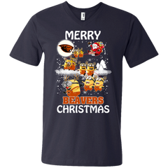 Oregon State Beavers Ugly Christmas Sweaters Minions Santa Claus Merry Christmas Men's V-Neck T-Shirt - The White Eagles