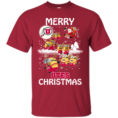 Utah Utes Ugly Christmas Sweaters Minions Santa Claus Merry Christmas Cotton T-Shirt - The White Eagles