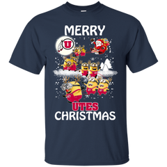 Utah Utes Ugly Christmas Sweaters Minions Santa Claus Merry Christmas Cotton T-Shirt - The White Eagles
