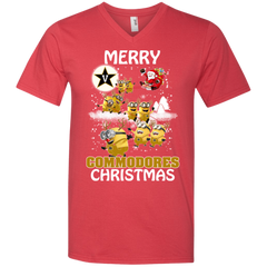 Vanderbilt Commodores Ugly Christmas Sweaters Minions Santa Claus Merry Christmas Men's V-Neck T-Shirt - The White Eagles