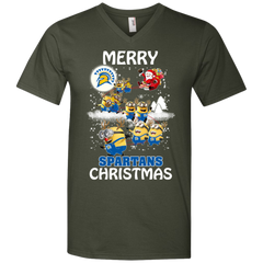 San Jose State Spartans Ugly Christmas Sweaters Minions Santa Claus Merry Christmas Men's V-Neck T-Shirt - The White Eagles