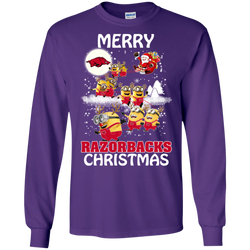 Arkansas Razorback T Shirts Minions Santa Claus Merry Christmas LS Cotton T-Shirt - The White Eagles